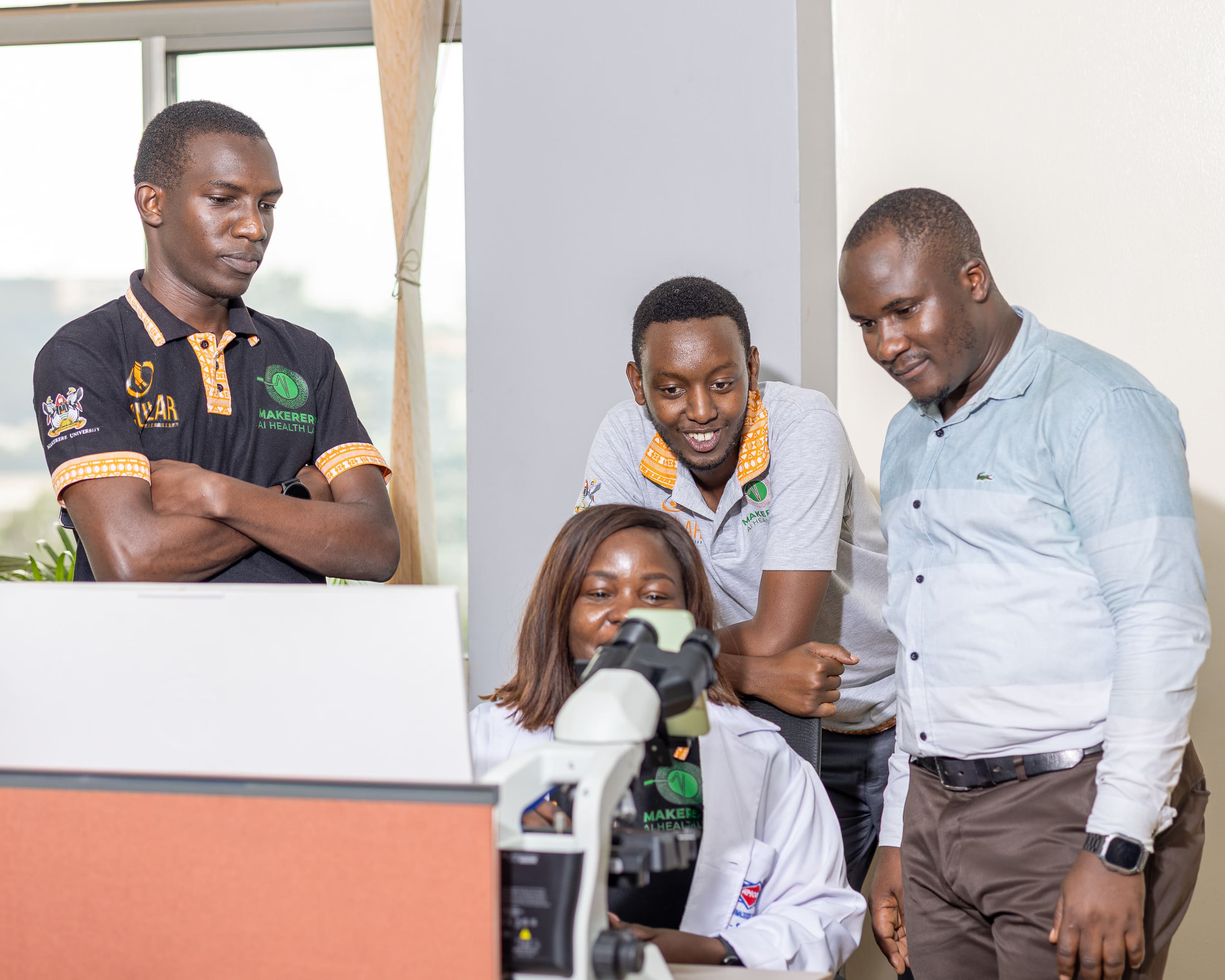 Lab researchers reviewing diagnostic imaging results together